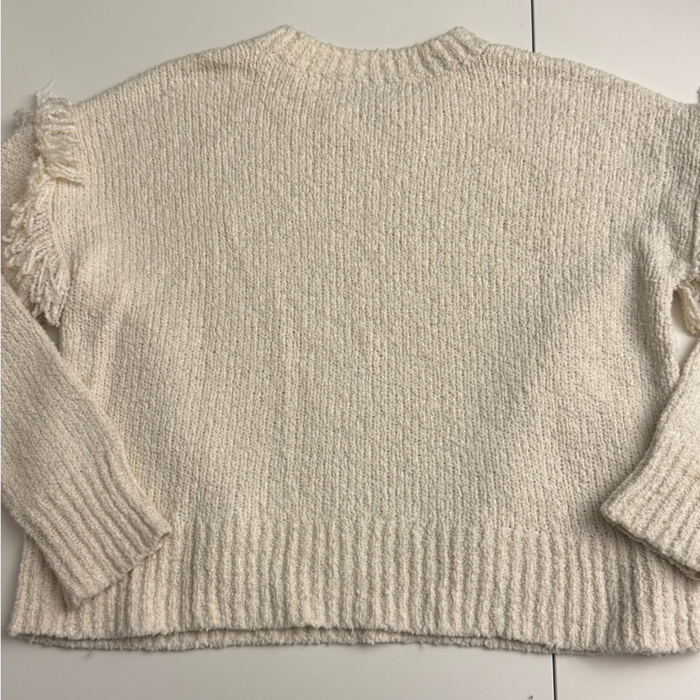 Madewell Montford Fringe Pullover Cream Crew Neck Sweater Cotton Blend Sz S - Picture 8 of 8